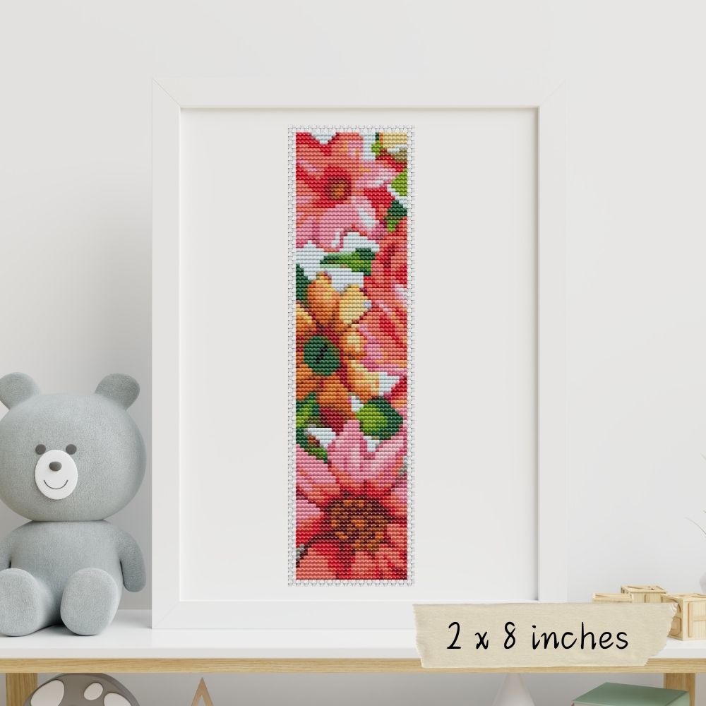 Red and Yellow Flowers Bookmark Cross Stitch Pattern