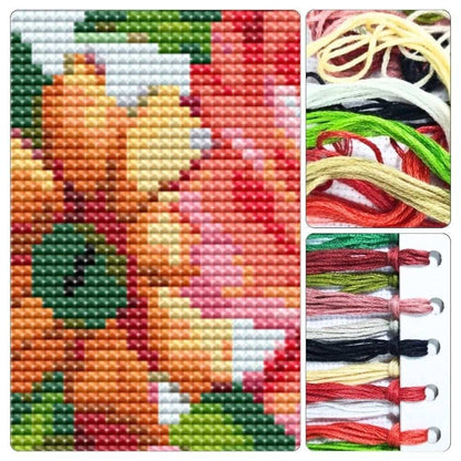 Red and Yellow Flowers Bookmark Cross Stitch Kit