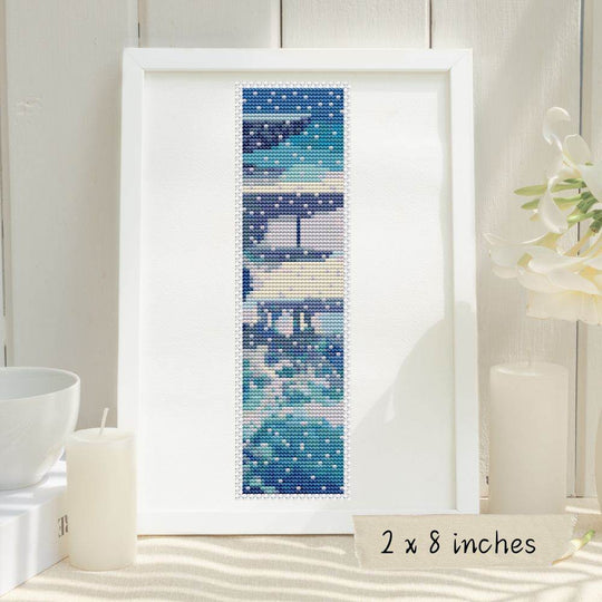 Snow on Lake Bookmark Cross Stitch Pattern by Kawase Hasui