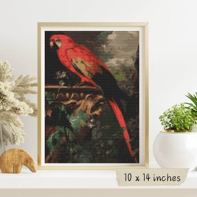 A Scarlet Macaw in a Landscape Cross Stitch Kit