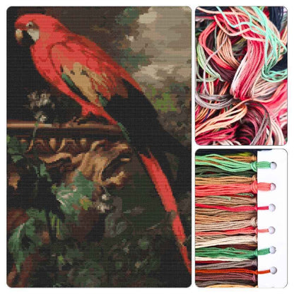 A Scarlet Macaw in a Landscape Cross Stitch Kit
