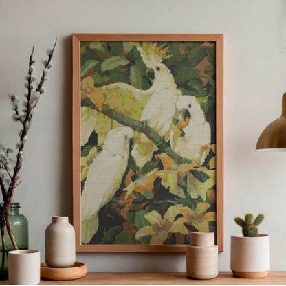 Sulphur Crested Cockatoos Cross Stitch Pattern - Premium Cross Stitch Pattern - Jessie Arms Botke