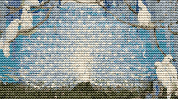 Peacock and Cockatoos Cross Stitch Kit - Premium Cross Stitch Kit - Jessie Arms Botke