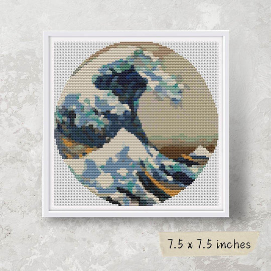 The Great Wave off Kanagawa Circular Cross Stitch Pattern by Katsushika Hokusai