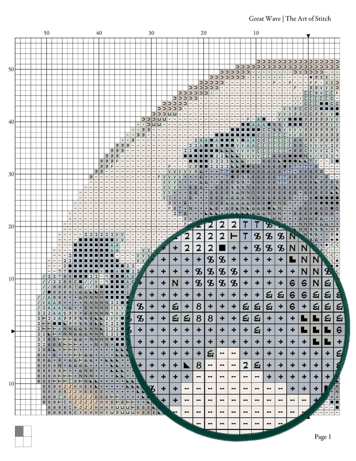 The Great Wave off Kanagawa Circular Cross Stitch Pattern - Circular Cross Stitch Pattern - Katsushika Hokusai