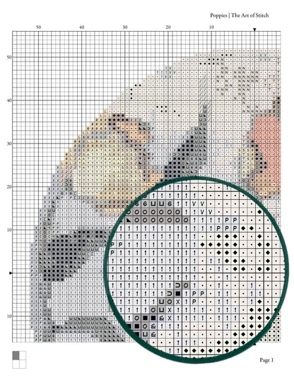 Poppies Circular Cross Stitch Pattern - Circular Cross Stitch Pattern - Katsushika Hokusai