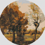 Autumn Landscape with Four Trees Circular Cross Stitch Pattern by Vincent Van Gogh