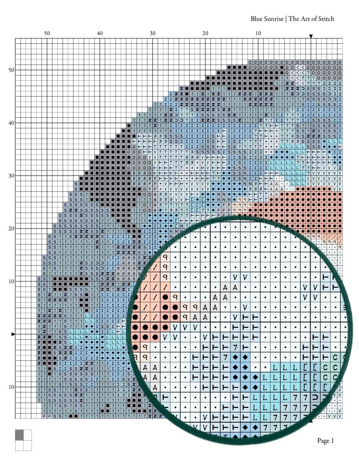 Blue Sunrise Circular Cross Stitch Pattern - Circular Cross Stitch Pattern - The Art of Stitch