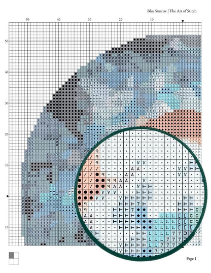 Blue Sunrise Circular Cross Stitch Pattern - Circular Cross Stitch Pattern - The Art of Stitch