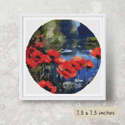 Poppies by the Pond Circular Cross Stitch Pattern