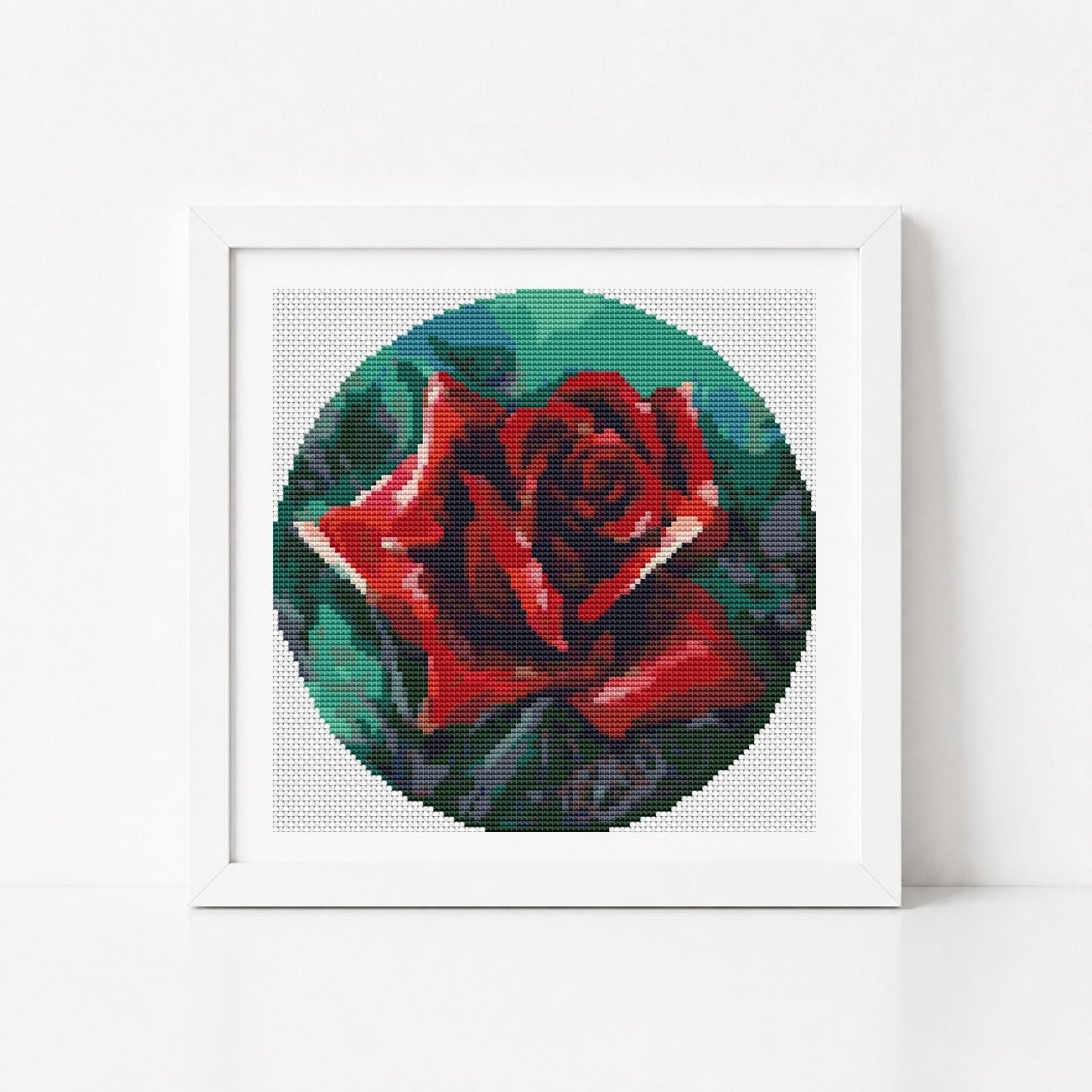 The Red Rose Circular Cross Stitch Pattern - Circular Cross Stitch Pattern - The Art of Stitch