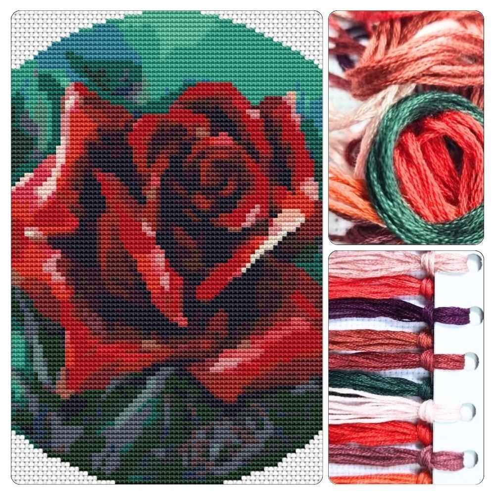 The Red Rose Circular Cross Stitch Kit