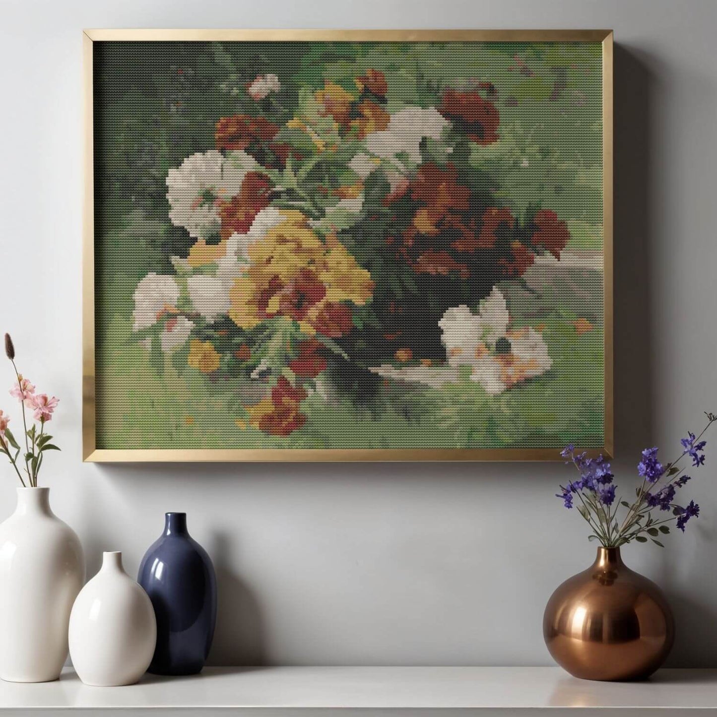 Flowers in a Willow Basket Cross Stitch Pattern - Premium Cross Stitch Pattern - Eugène Henri Cauchois