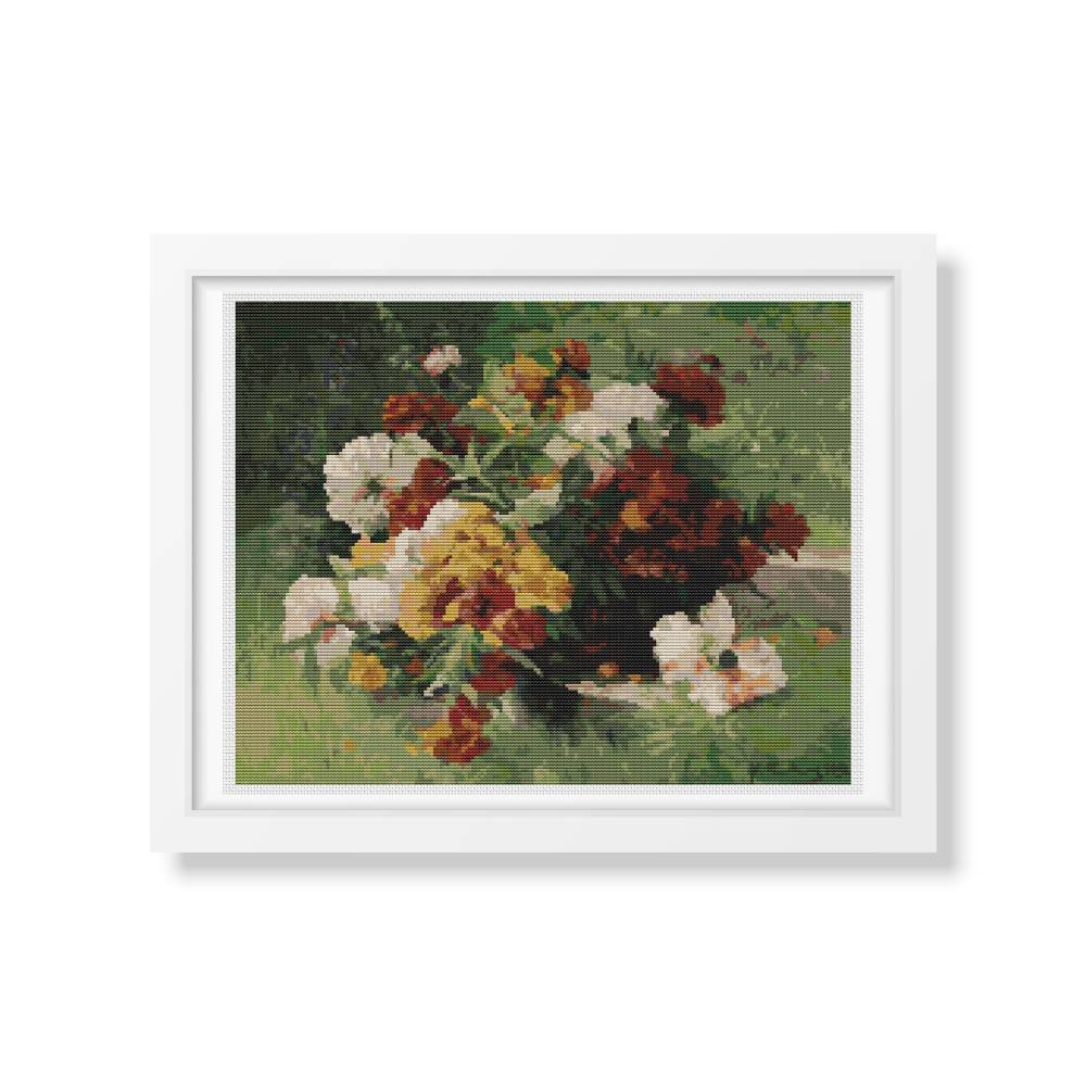 Flowers in a Willow Basket Cross Stitch Pattern | Eugène Henri Cauchois