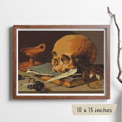 Still Life with a Skull and a Writing Quill Cross Stitch Kit | Pieter Claesz