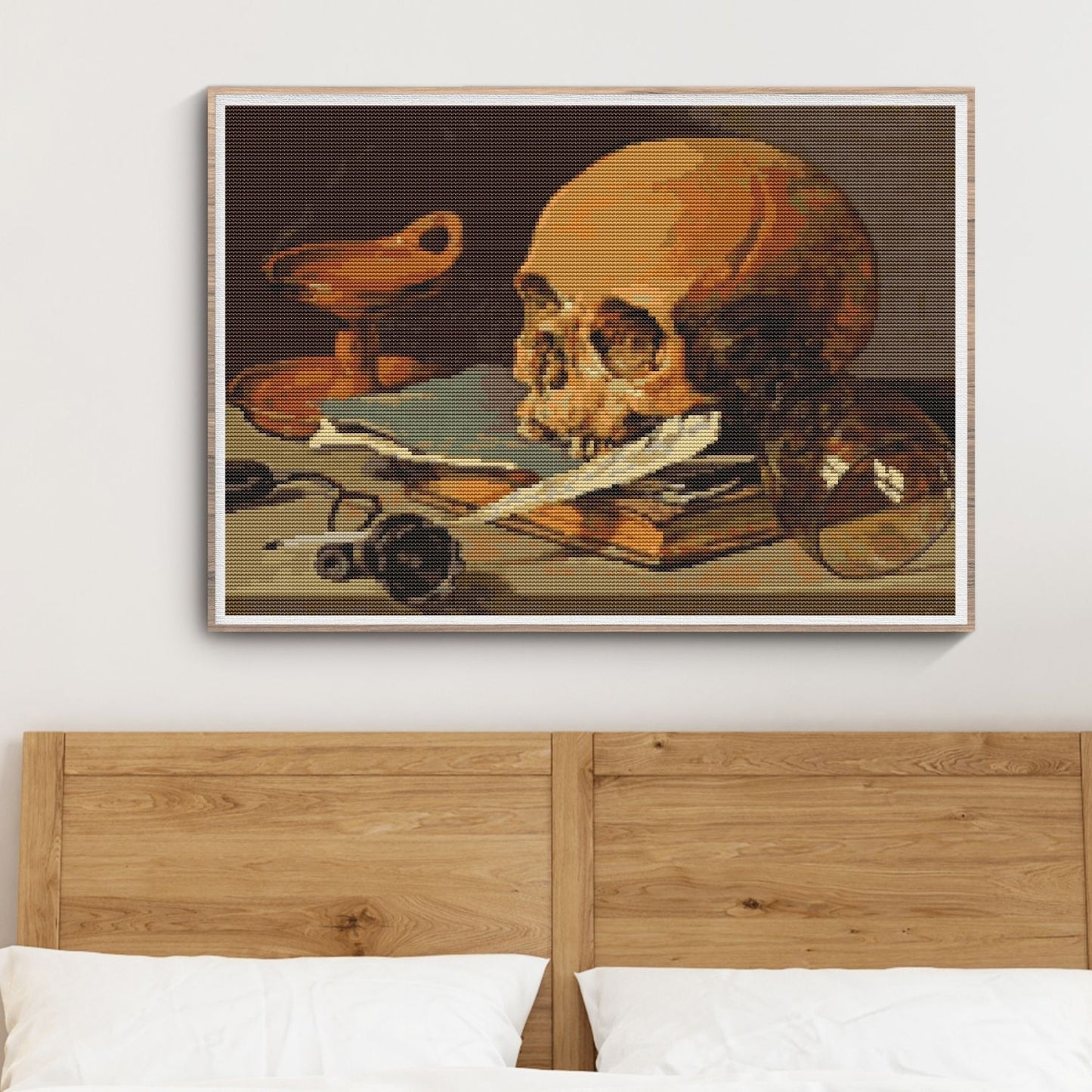 Still Life with a Skull and a Writing Quill Cross Stitch Pattern - Premium Cross Stitch Pattern - Pieter Claesz