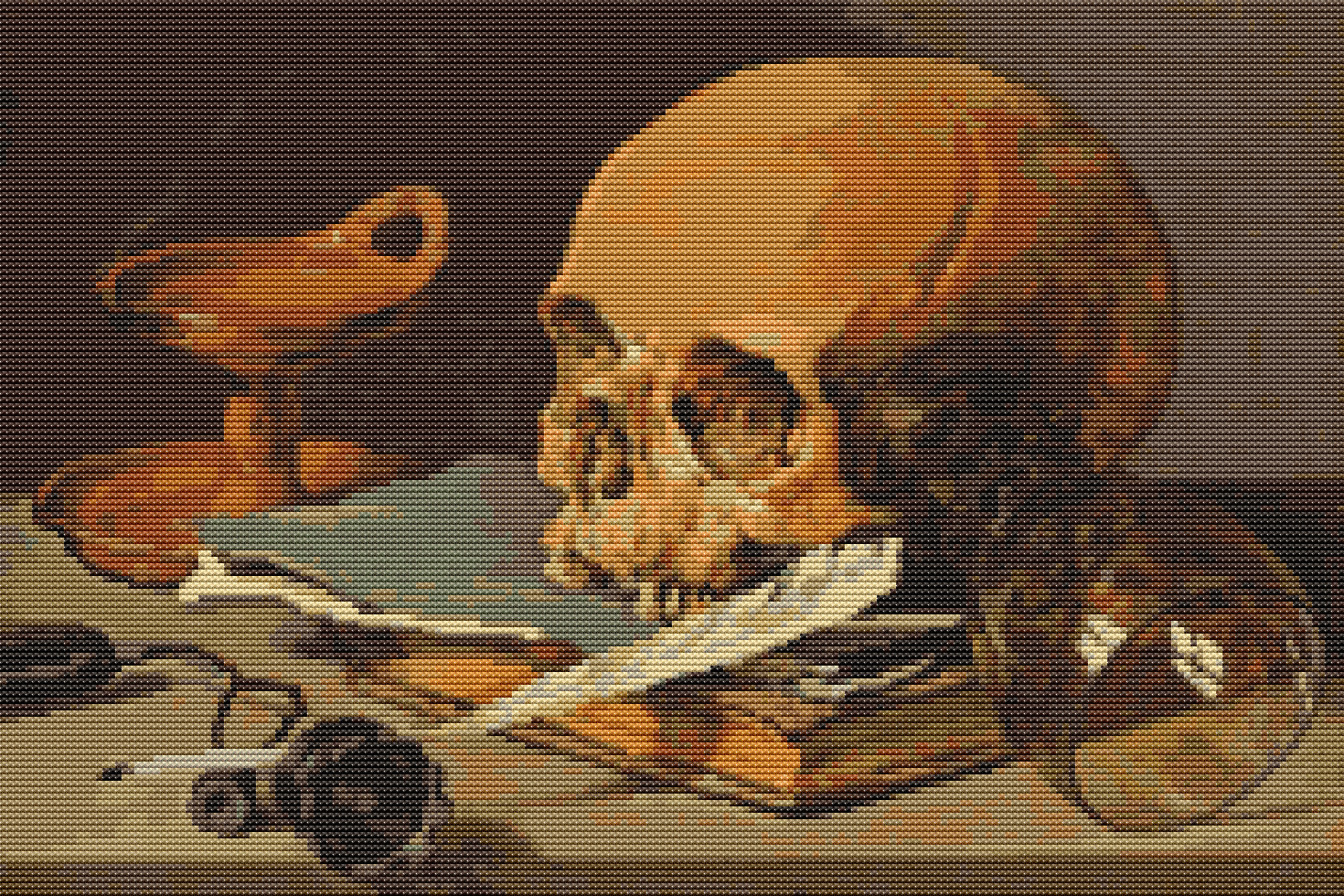 Still Life with a Skull and a Writing Quill Cross Stitch Kit | Pieter Claesz