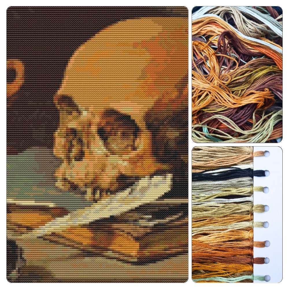 Still Life with a Skull and a Writing Quill Cross Stitch Kit - Premium Cross Stitch Kit - Pieter Claesz