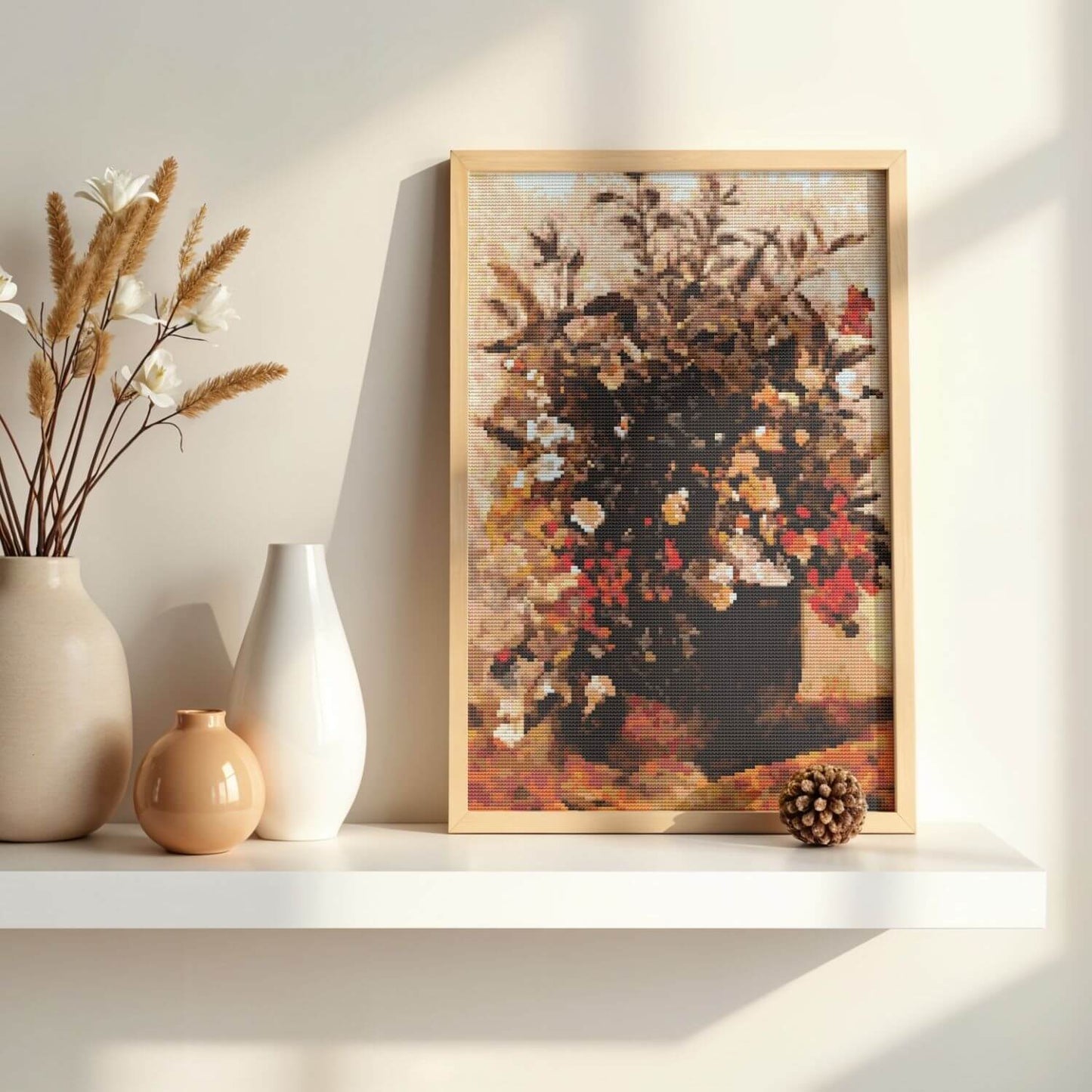 Autumn Berries and Flowers in Brown Pot Cross Stitch Pattern - Premium Cross Stitch Pattern - John Constable