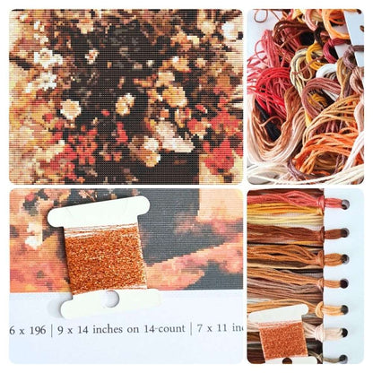 Autumn Berries and Flowers in Brown Pot Cross Stitch Kit | John Constable