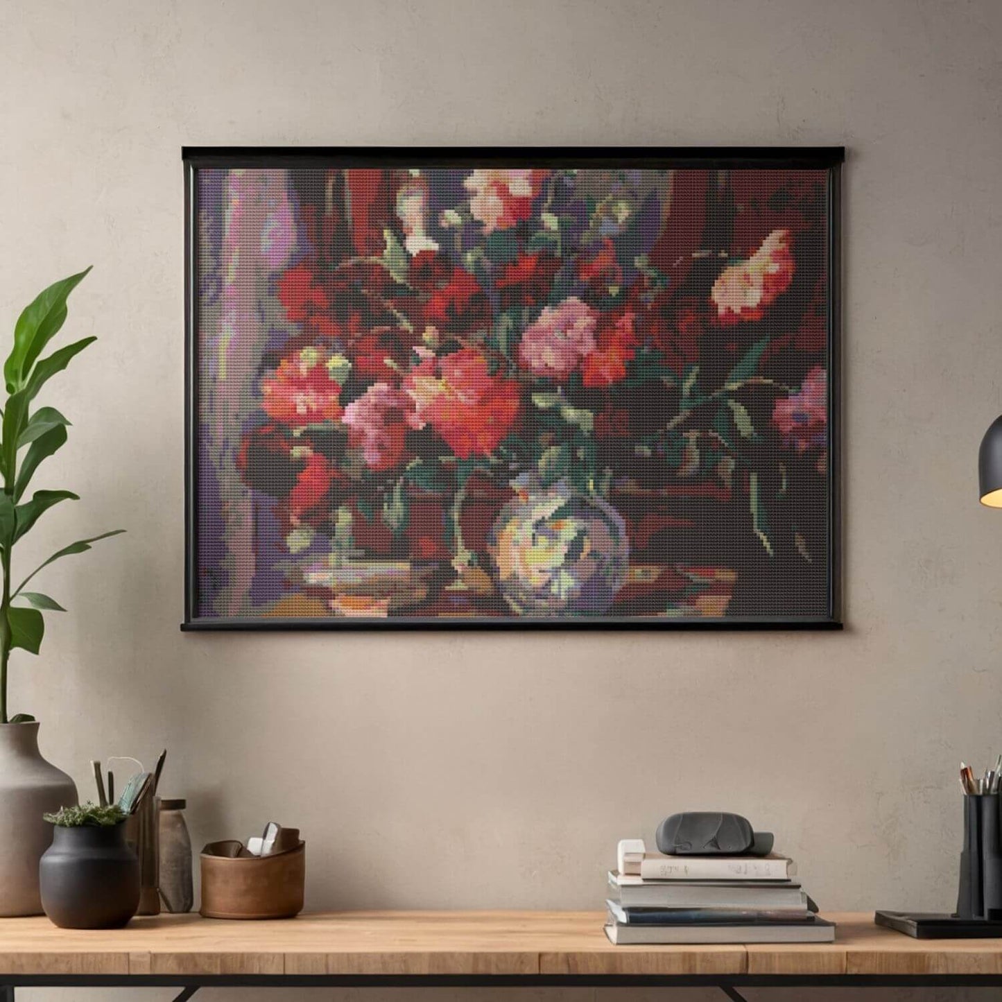 Still Life with Peonies and Books Cross Stitch Pattern - Premium Cross Stitch Pattern - Nicolae Darascu