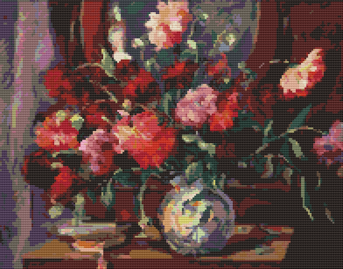 Still Life with Peonies and Books Cross Stitch Pattern - Premium Cross Stitch Pattern - Nicolae Darascu
