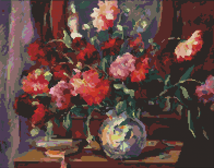 Still Life with Peonies and Books Cross Stitch Pattern - Premium Cross Stitch Pattern - Nicolae Darascu