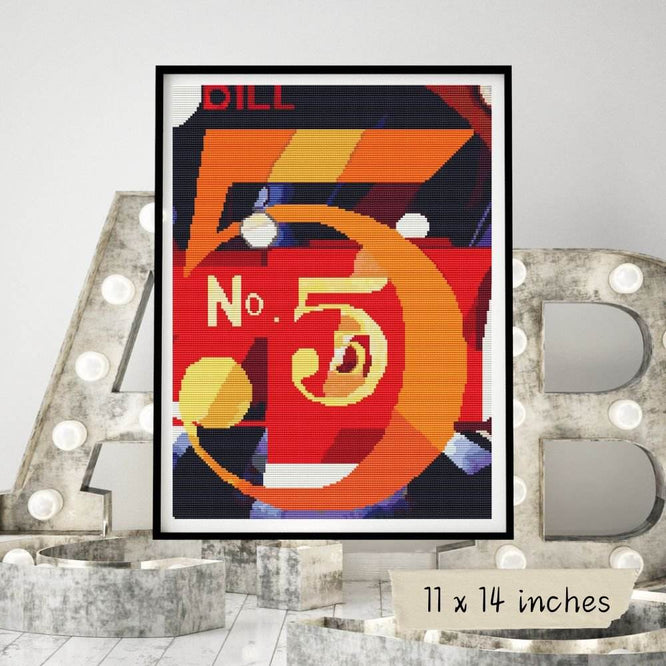 A Figure 5 in Gold Cross Stitch Pattern