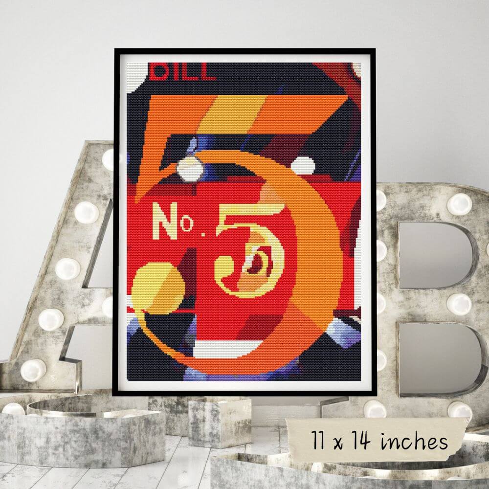 A Figure 5 in Gold Cross Stitch Pattern