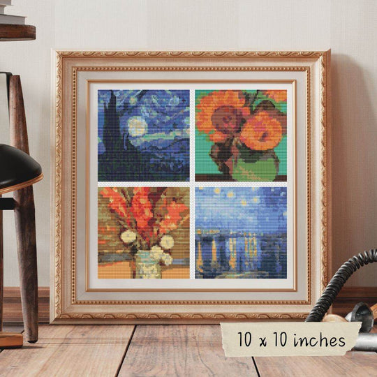Four Squares featuring Vincent Van Gogh Cross Stitch Pattern by Vincent Van Gogh