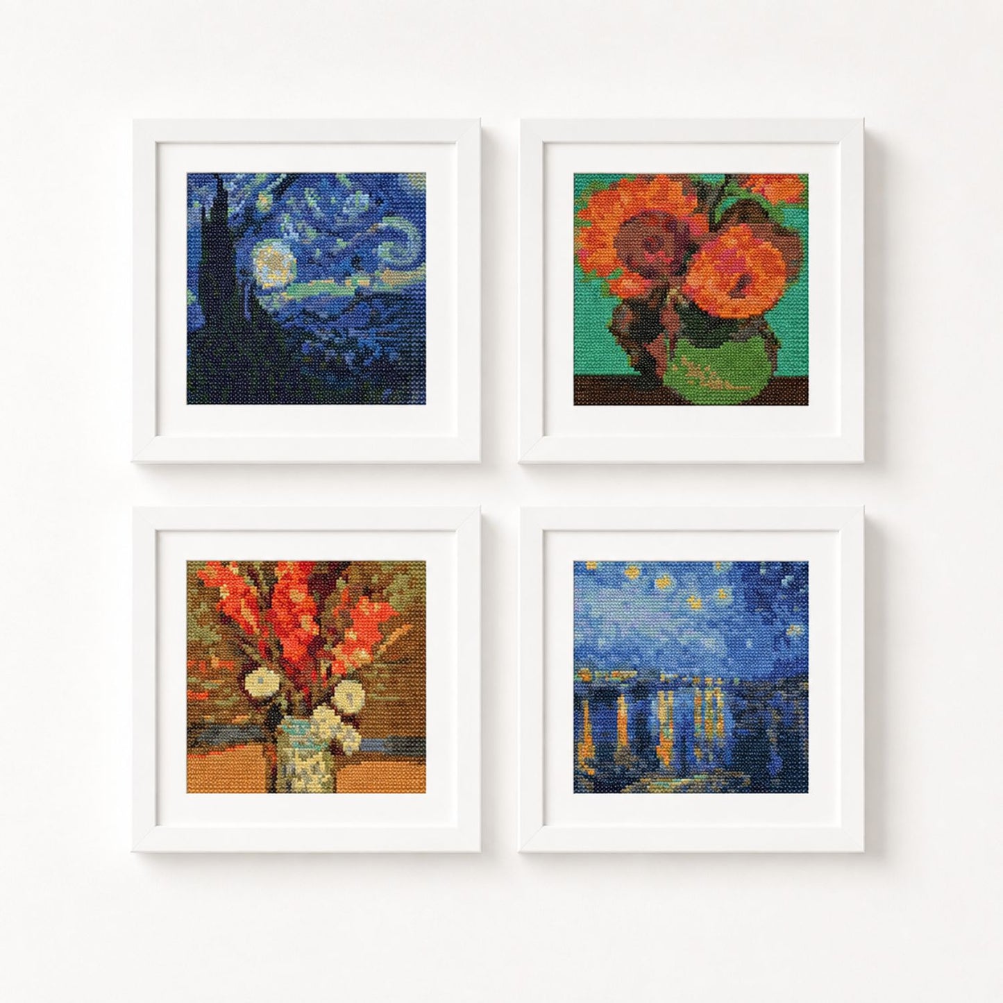 Four Squares featuring Vincent Van Gogh Cross Stitch Pattern - Square Panel Cross Stitch Pattern - Vincent Van Gogh