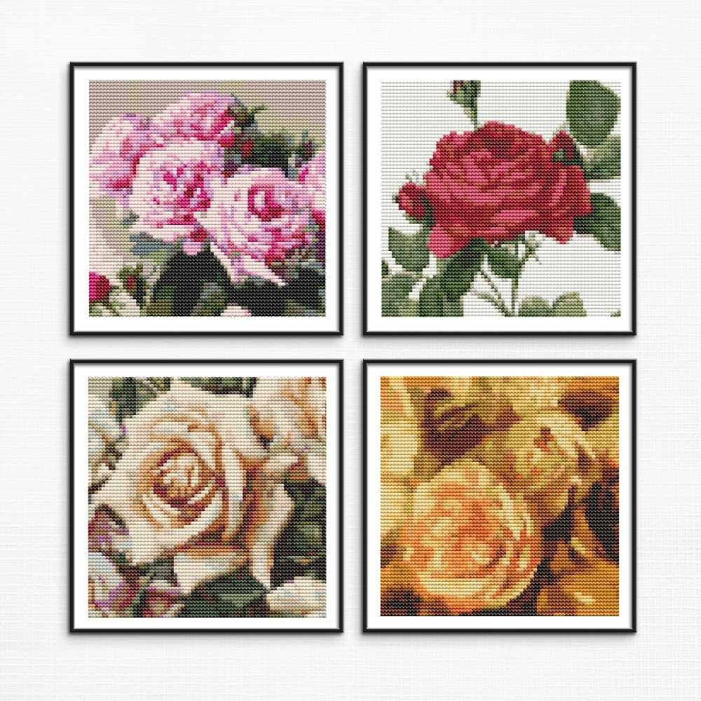 Four Squares featuring Roses Cross Stitch Kit