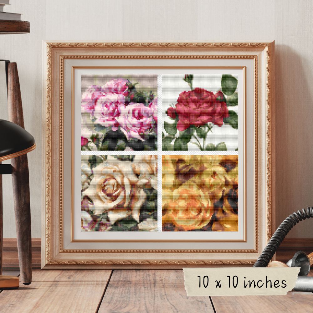 Four Squares featuring Roses Cross Stitch Kit | The Art of Stitch