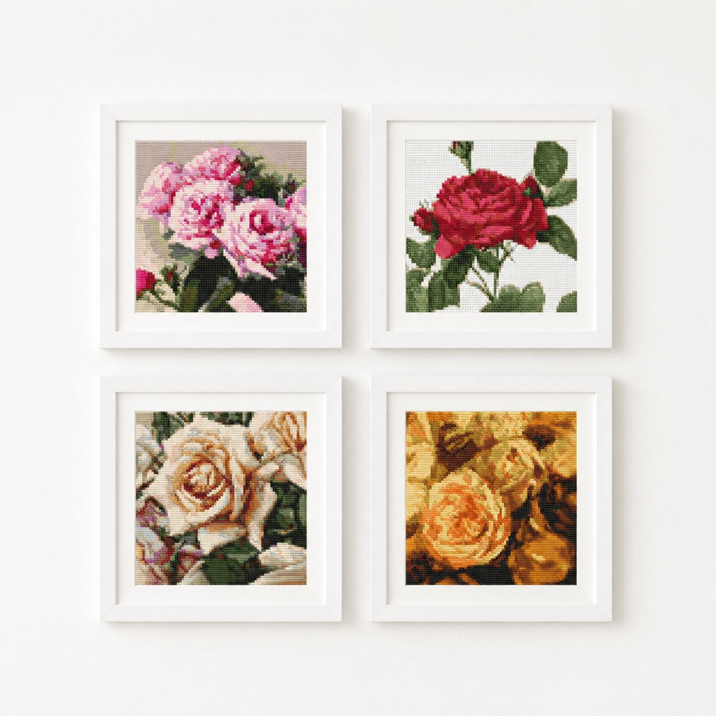 Four Squares featuring Roses Cross Stitch Pattern - Square Panel Cross Stitch Pattern - The Art of Stitch