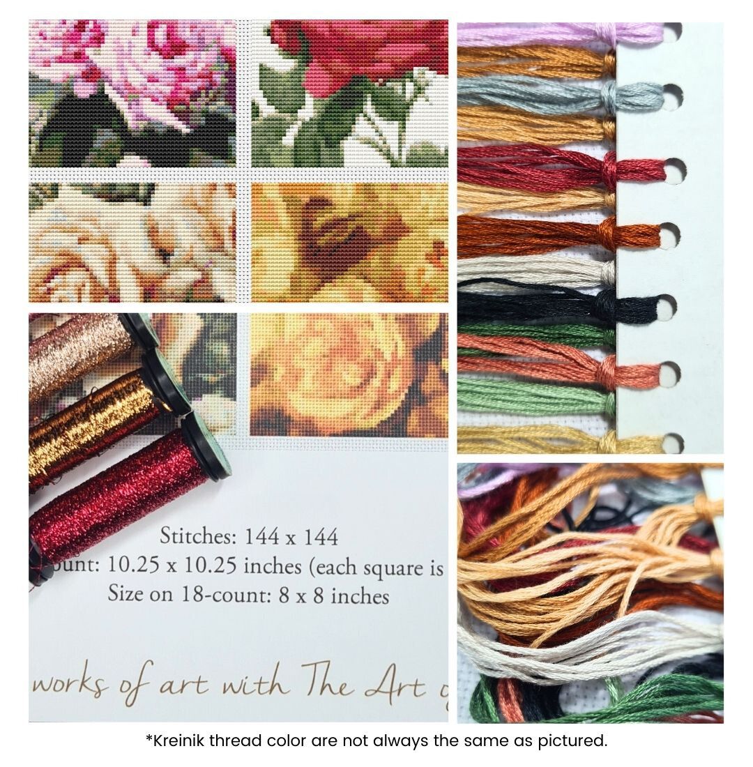 Four Squares featuring Roses Cross Stitch Kit | Size: 5 x 5 inches per square | The Art of Stitch