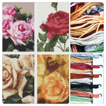 Four Squares featuring Roses Cross Stitch Kit