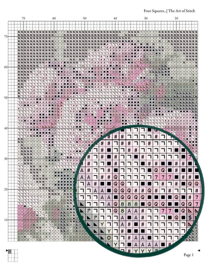 Four Squares featuring Roses Cross Stitch Pattern - Square Panel Cross Stitch Pattern - The Art of Stitch