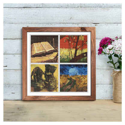 Four Squares featuring Vincent Van Gogh Cross Stitch Kit | Size: 5 x 5 inches per square | Vincent Van Gogh