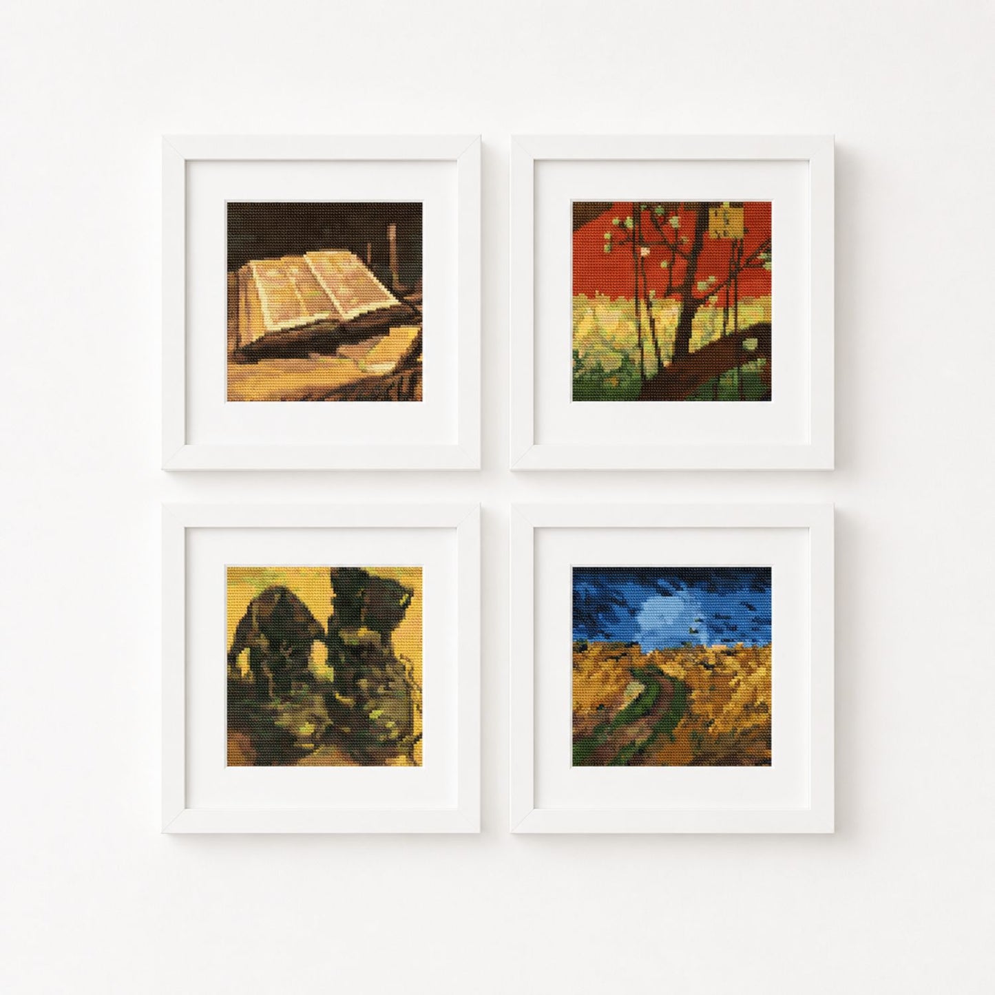 Four Squares featuring Vincent Van Gogh Cross Stitch Pattern - Square Panel Cross Stitch Pattern - Vincent Van Gogh