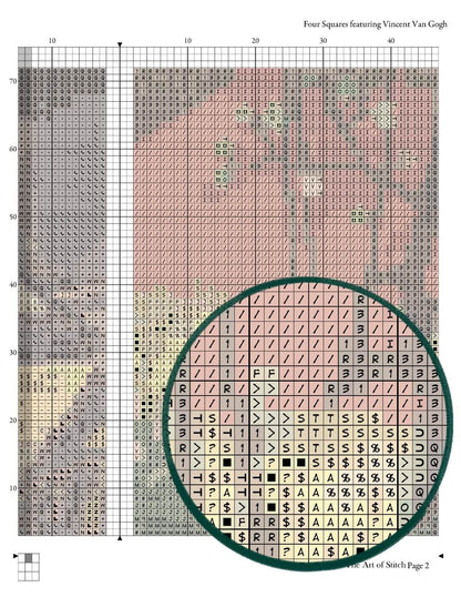 Four Squares featuring Vincent Van Gogh Cross Stitch Pattern - Square Panel Cross Stitch Pattern - Vincent Van Gogh