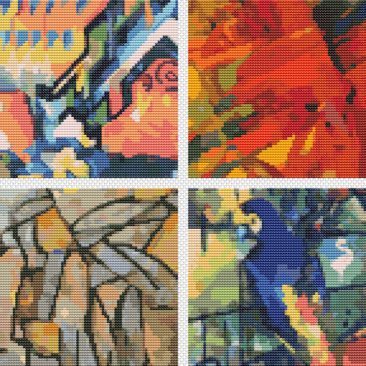 Four Squares featuring Abstract Cross Stitch Pattern | Size: 5 x 5 inches per square | The Art of Stitch