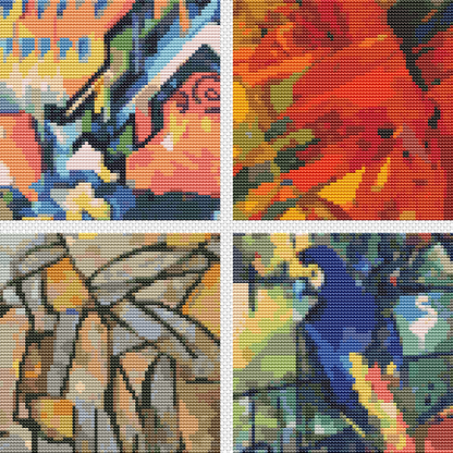 Four Squares featuring Abstract Cross Stitch Pattern | Size: 5 x 5 inches per square | The Art of Stitch