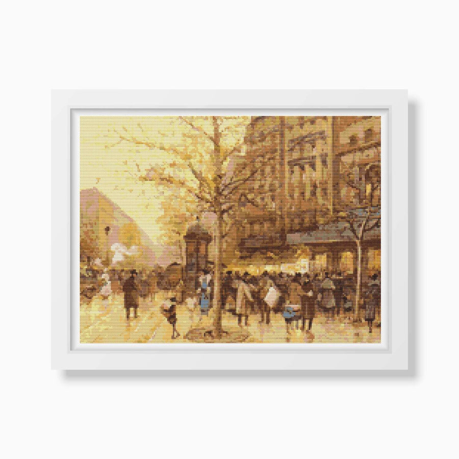 A Paris Street Scene Cross Stitch Pattern