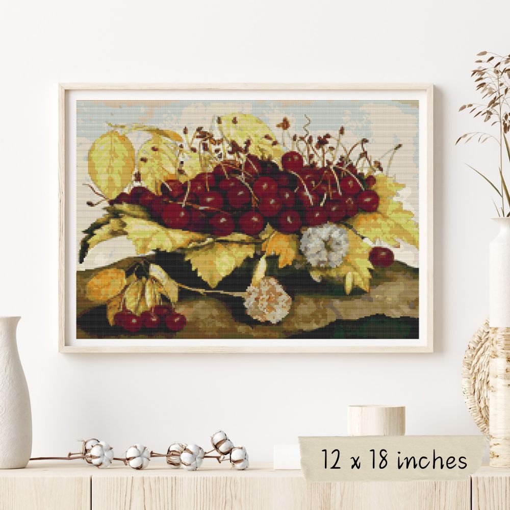 A Dish Of Cherries And Carnation Cross Stitch Kit | Giovanna Garzoni