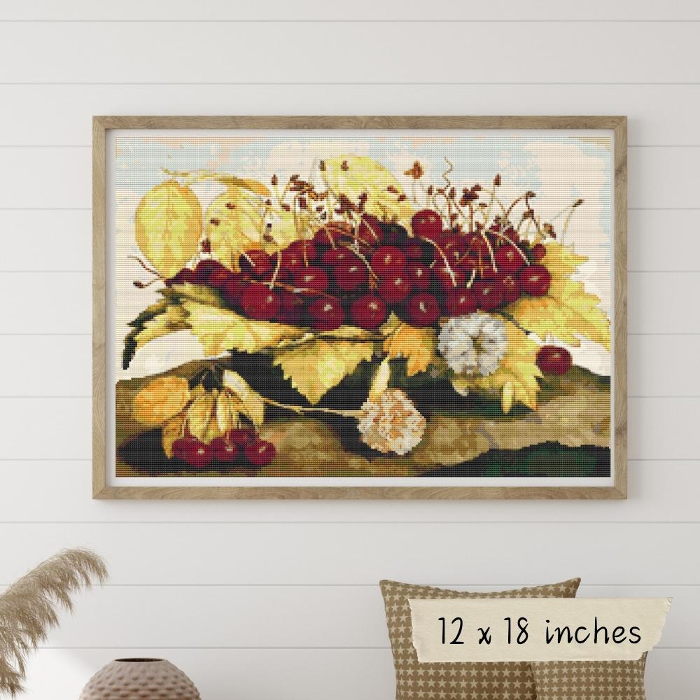 A Dish Of Cherries And Carnation Cross Stitch Kit