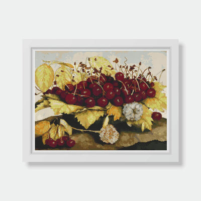 A Dish Of Cherries And Carnation Cross Stitch Pattern