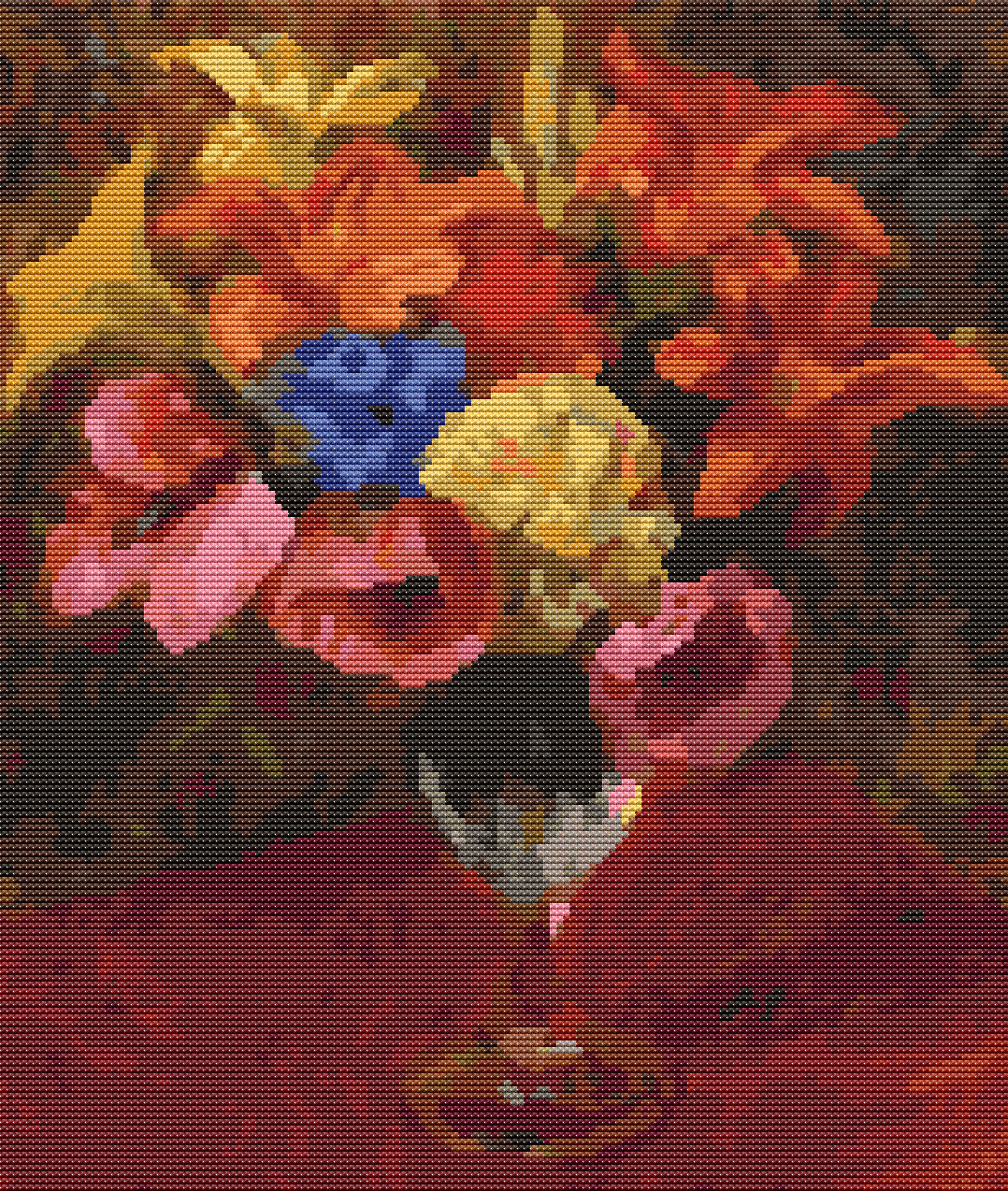 Poppies, Lilies and Blue Flowers Cross Stitch Pattern by William James Glackens