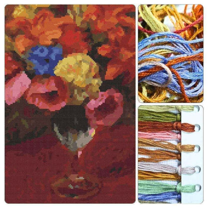 Poppies, Lilies and Blue Flowers Cross Stitch Kit