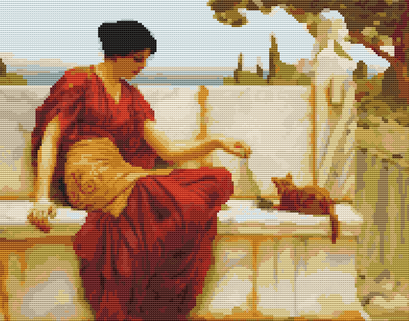 The Tease Cross Stitch Kit - Premium Cross Stitch Kit - John William Godward