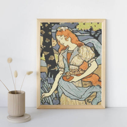 Woman Gathering Flowers Cross Stitch Kit